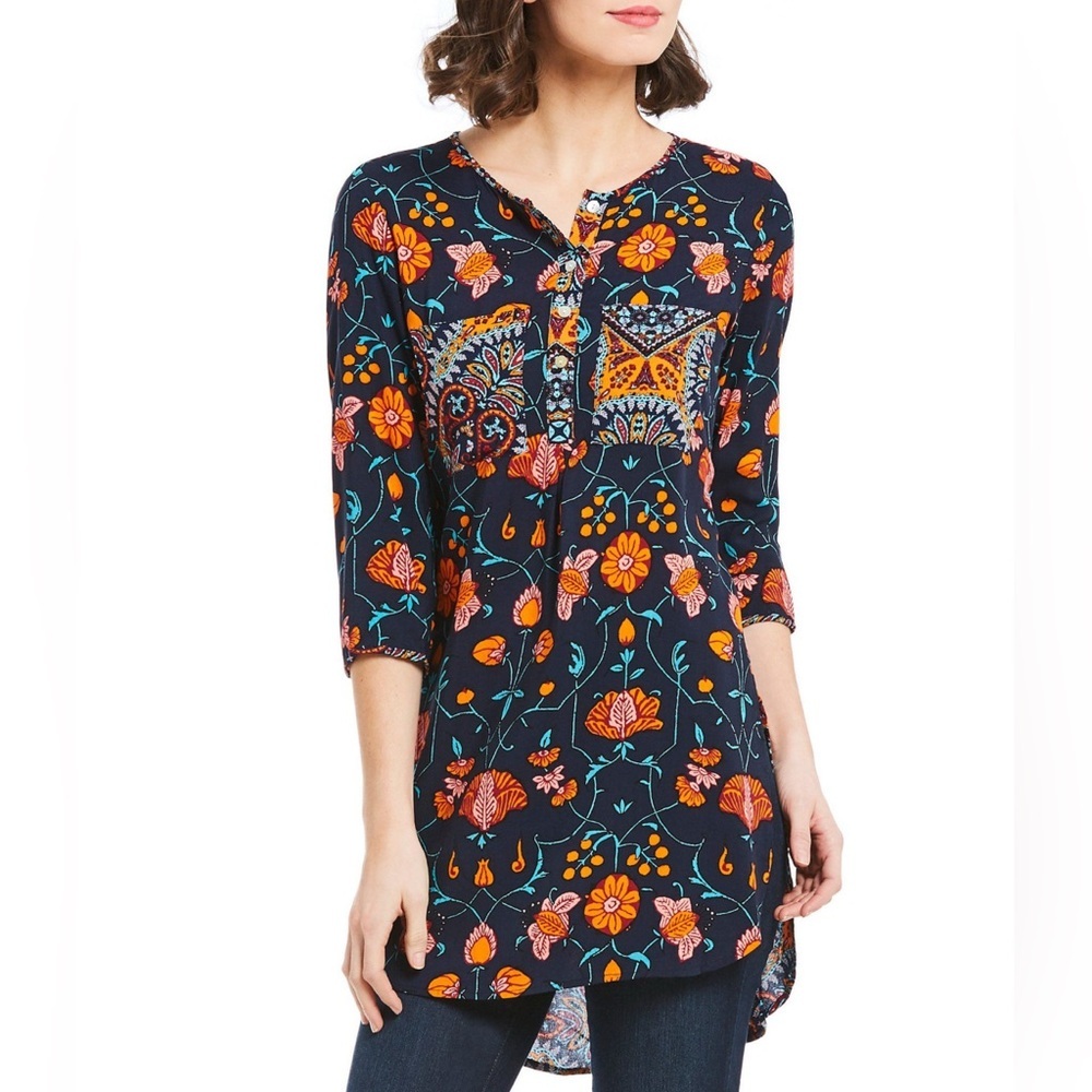 Fig & Flower‎ Popover Tunic Blouse Womens Small Floral Bohemian Lightweight